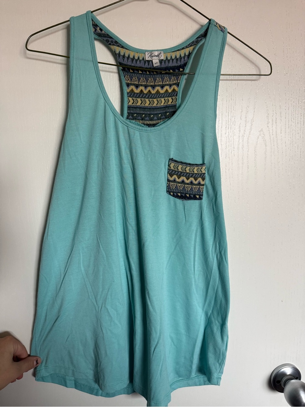 🔥2 for $10🔥Kismet blue Racerback Tank with Patterned Pocket and Back Small